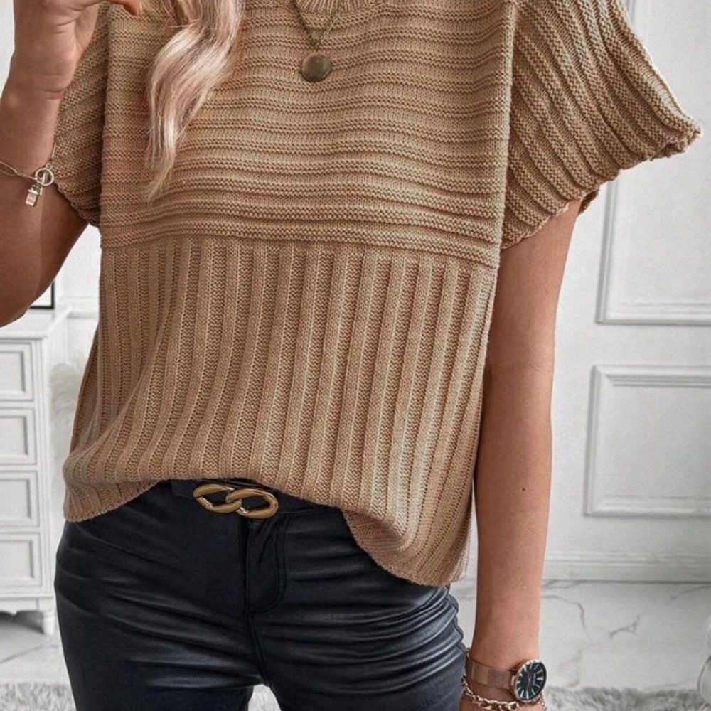 Tan Ribbed Knit Top